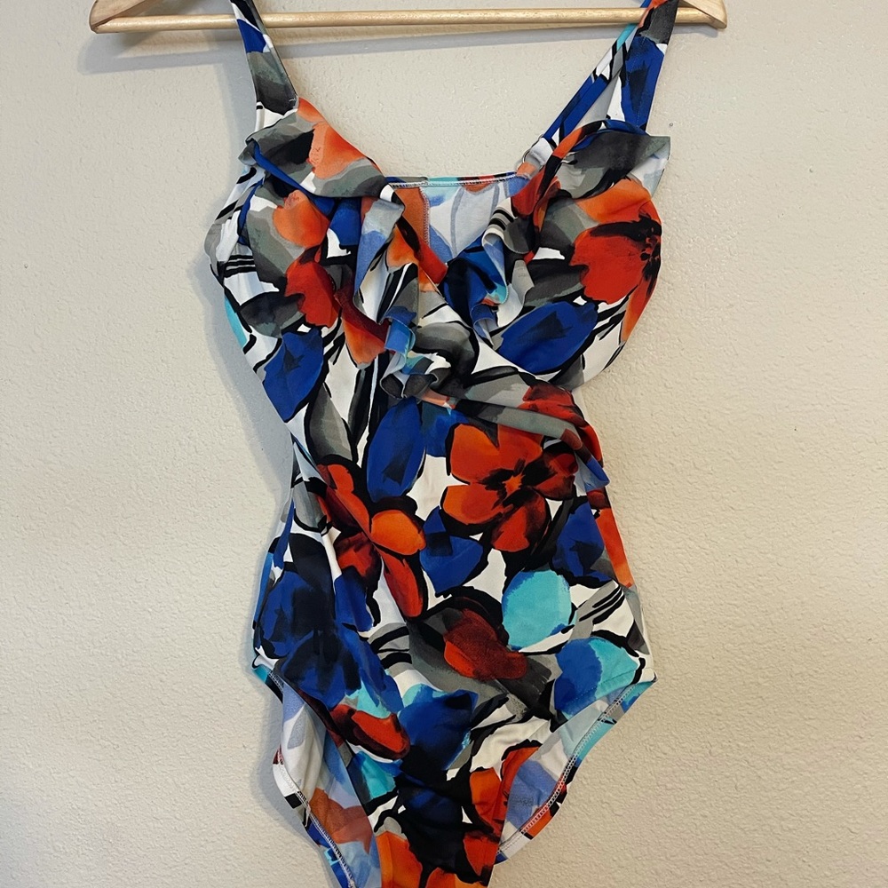 Inc Solid Ruffle Surplice One-Piece Swimsuit - image 1